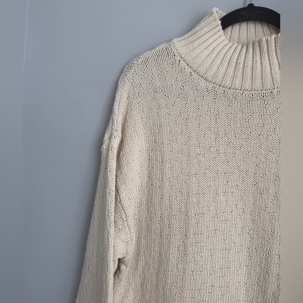 free-est Free People Cream 100% Cotton Mockneck Pullover Sweater Small Knit - Picture 2 of 5